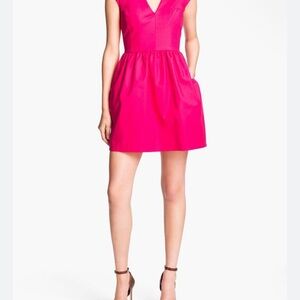 NWOT French Connection Pink V-Neck A-Line Mini Dress, sz 10 HOT Pink/Barbie Pink